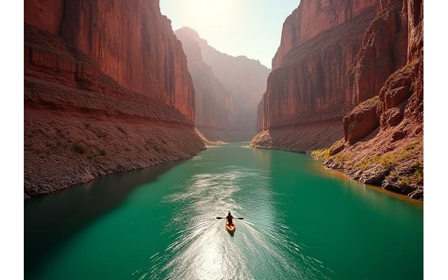Kayaker on the Colorado River through the Grand Canyon
